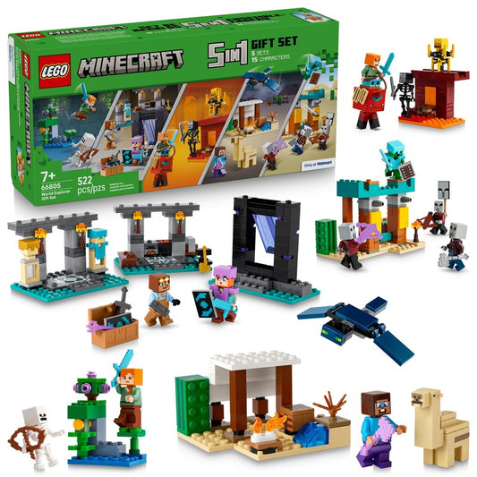 LEGO Minecraft Gift Set - 5 epic sets with 15 characters in 1 Box: Steve’s Desert Expedition, The Armory, The Nether Lava Battle, The Illager Desert Patrol, and The Lush Cave Fight - 66805 - Sold Out Games